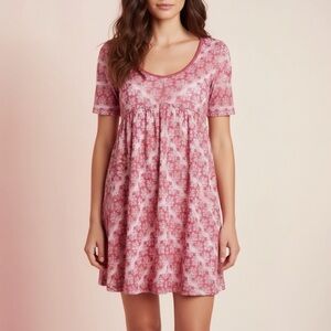 Free People Medium Pink Floral Babydoll Mini Dress Flowy Boho Print NWT